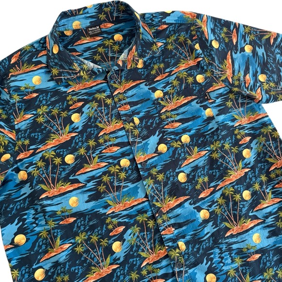 Hurley Other - Hurley 2XL Blue Tropical Palm Tree Island Button Up Men's Hawaiian Shirt